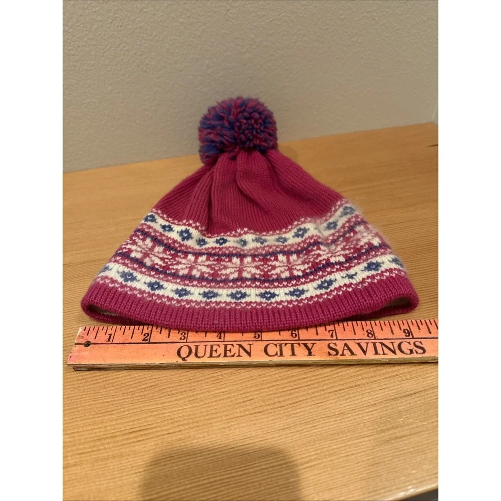 Vintage Hat Wool Ski Hat Pink Purple White Beanie USA Handmade Top‎ Notch Knits